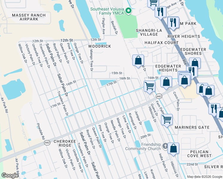 map of restaurants, bars, coffee shops, grocery stores, and more near 1712 Mango Tree Drive in Edgewater