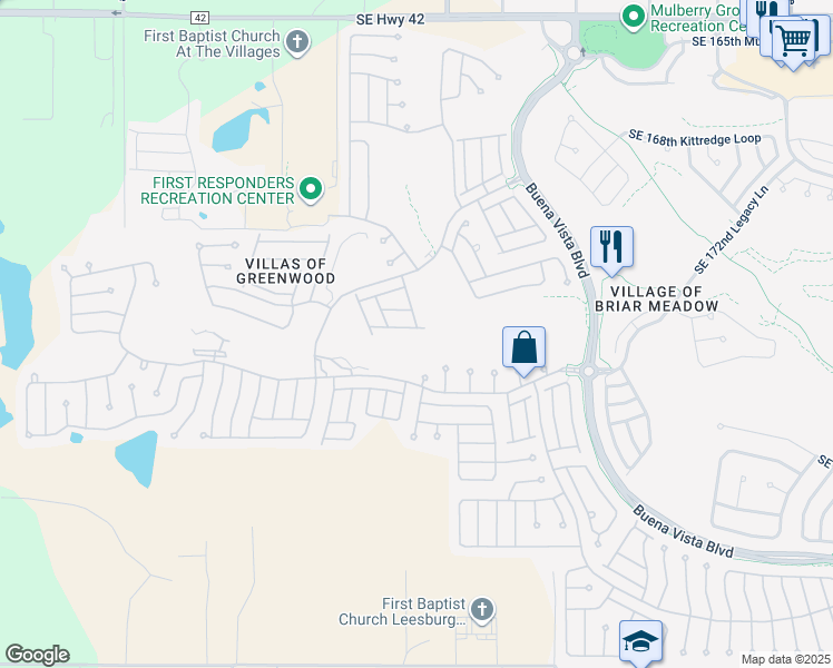 map of restaurants, bars, coffee shops, grocery stores, and more near 7882 Southeast 171st Victoria Lane in The Villages
