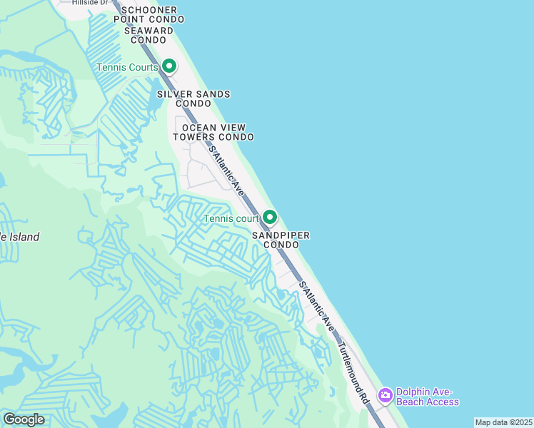 map of restaurants, bars, coffee shops, grocery stores, and more near 5499 South Atlantic Avenue in New Smyrna Beach