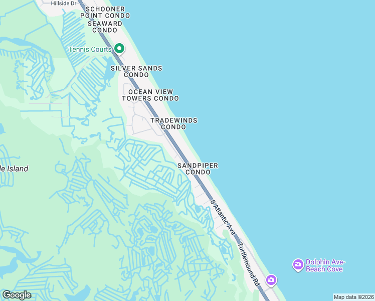 map of restaurants, bars, coffee shops, grocery stores, and more near 5501 South Atlantic Avenue in New Smyrna Beach