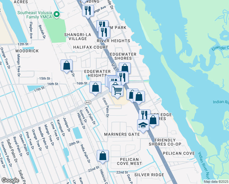 map of restaurants, bars, coffee shops, grocery stores, and more near 1816 South Ridgewood Avenue in Edgewater