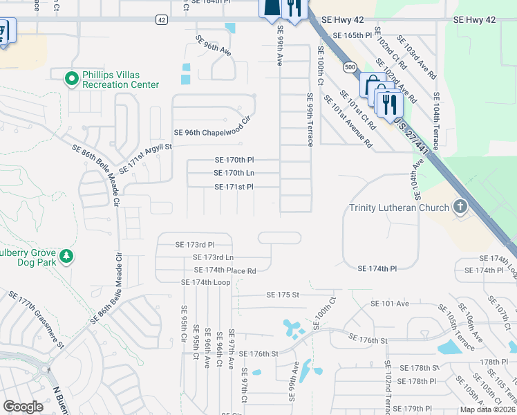 map of restaurants, bars, coffee shops, grocery stores, and more near 9860 Southeast 171st Place in Summerfield