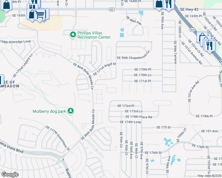 map of restaurants, bars, coffee shops, grocery stores, and more near 9385 Southeast 171st Le Flore Lane in The Villages