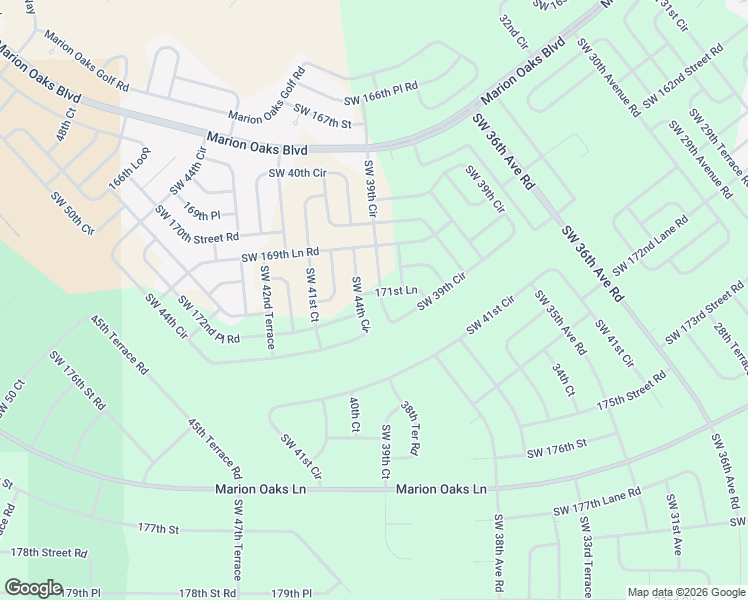 map of restaurants, bars, coffee shops, grocery stores, and more near 16920 Southwest 39th Circle in Ocala