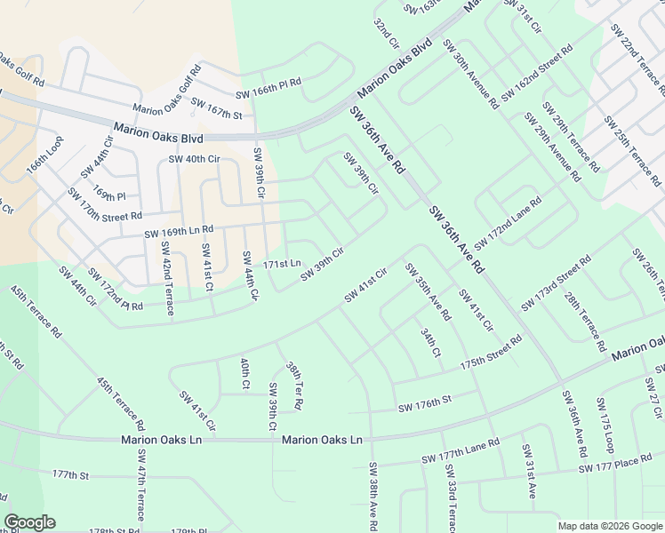 map of restaurants, bars, coffee shops, grocery stores, and more near 17052 Southwest 39th Circle in Ocala