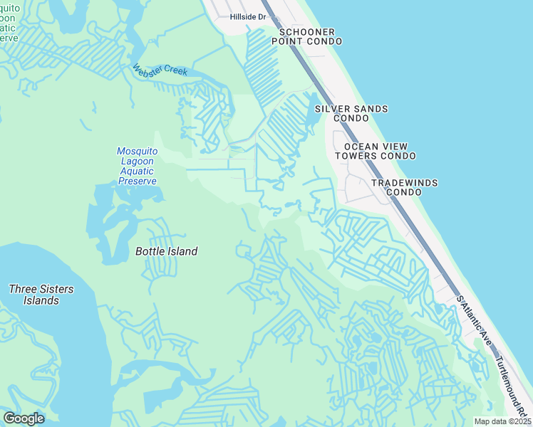 map of restaurants, bars, coffee shops, grocery stores, and more near Bottle Island Road in New Smyrna Beach