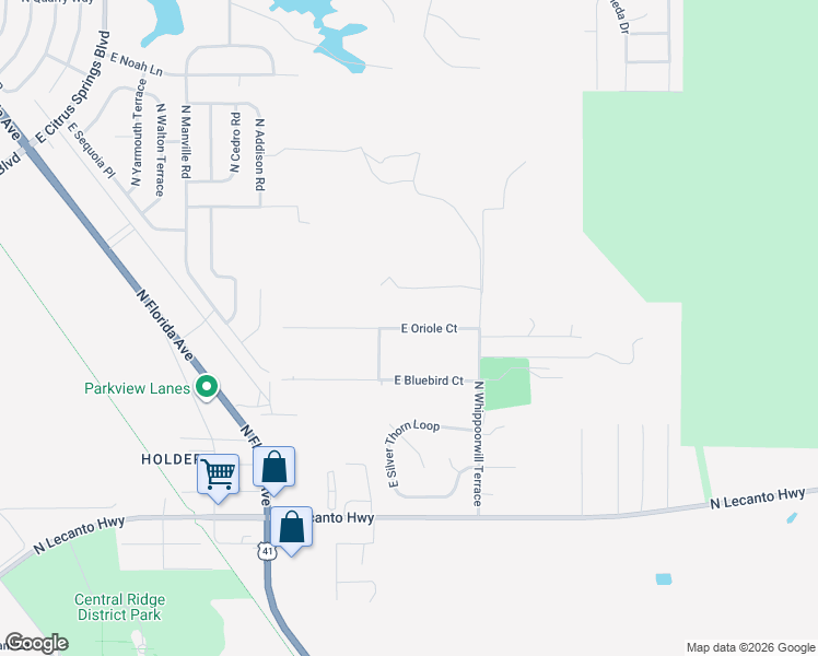map of restaurants, bars, coffee shops, grocery stores, and more near 1297 East Oriole Court in Hernando