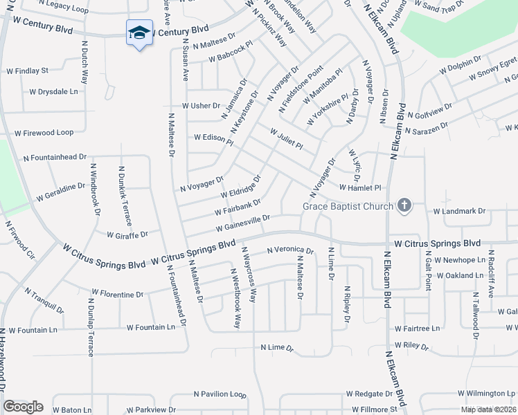 map of restaurants, bars, coffee shops, grocery stores, and more near 3130 West Fairbank Drive in Citrus Springs