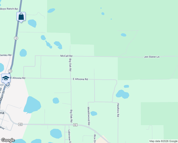 map of restaurants, bars, coffee shops, grocery stores, and more near 19645 East Altoona Road in Altoona