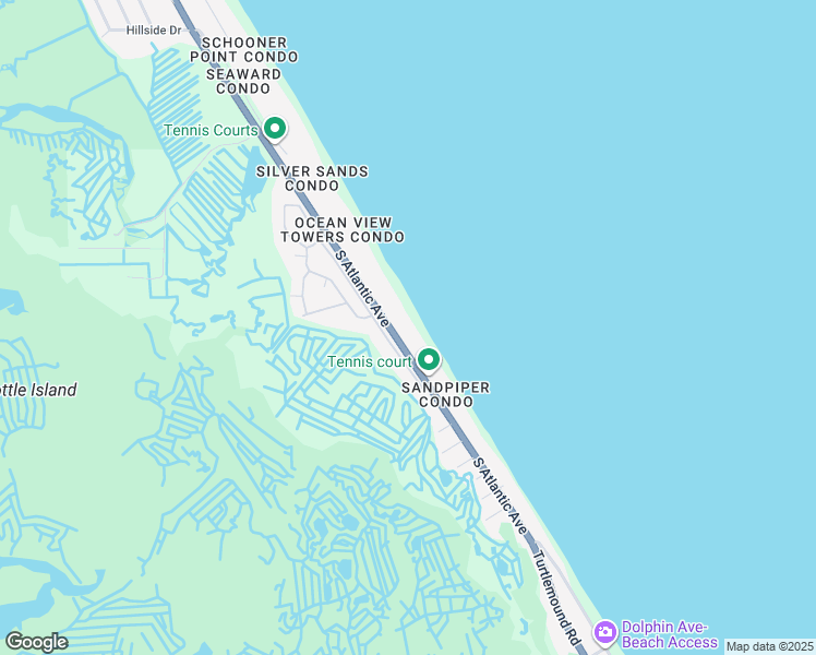 map of restaurants, bars, coffee shops, grocery stores, and more near 5303 South Atlantic Avenue in New Smyrna Beach