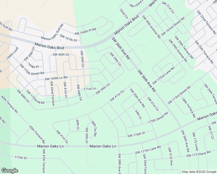 map of restaurants, bars, coffee shops, grocery stores, and more near 17052 Southwest 39th Circle in Ocala