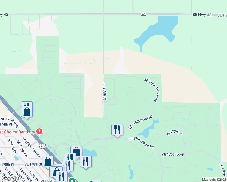 map of restaurants, bars, coffee shops, grocery stores, and more near 17180 Southeast 115th Terrace Road in Summerfield