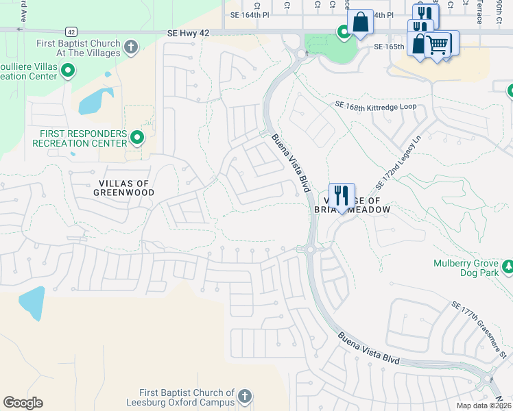 map of restaurants, bars, coffee shops, grocery stores, and more near 17140 Southeast 79th McLawren Terrace in The Villages