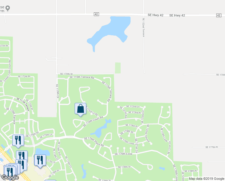 map of restaurants, bars, coffee shops, grocery stores, and more near 17155 Southeast 116th Court Road in Summerfield