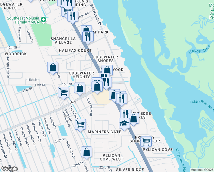 map of restaurants, bars, coffee shops, grocery stores, and more near 1816 South Ridgewood Avenue in Edgewater
