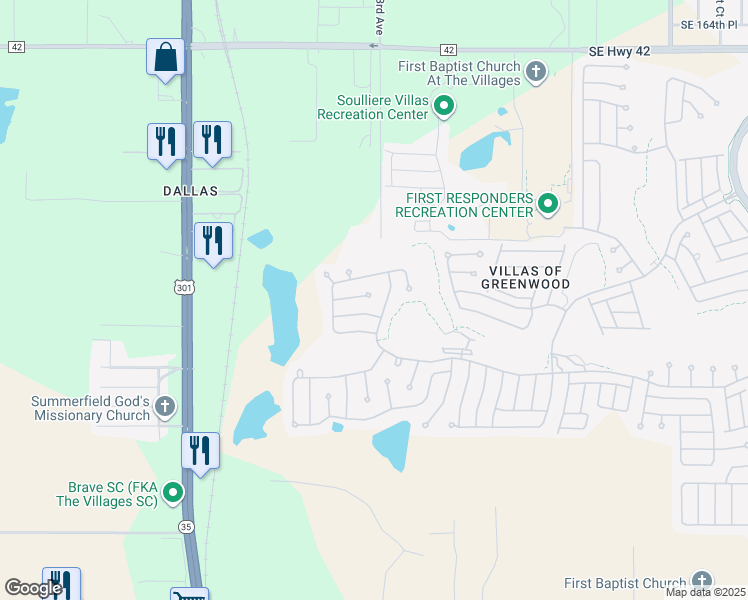 map of restaurants, bars, coffee shops, grocery stores, and more near 7284 Southeast 171st Brookhaven Place in The Villages
