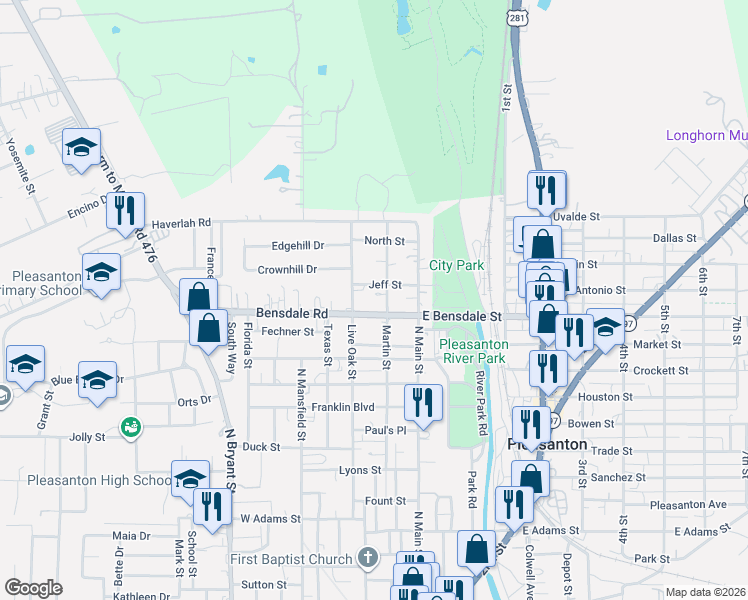 map of restaurants, bars, coffee shops, grocery stores, and more near 1409 Martin Street in Pleasanton