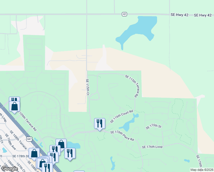 map of restaurants, bars, coffee shops, grocery stores, and more near 17146 Southeast 117th Circle in Summerfield