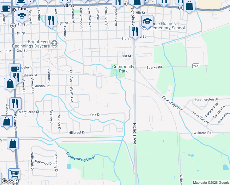 map of restaurants, bars, coffee shops, grocery stores, and more near 2819 Pearl Street in Bay City