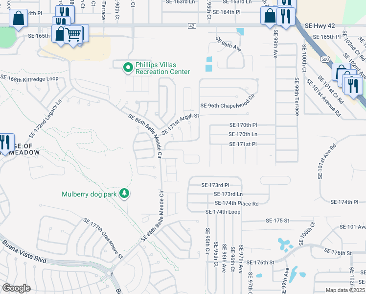 map of restaurants, bars, coffee shops, grocery stores, and more near 9385 Southeast 171st Le Flore Lane in The Villages