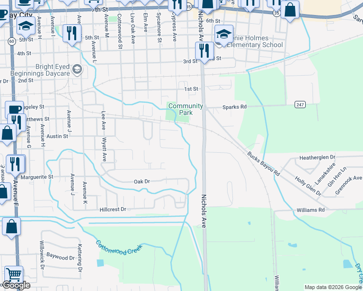 map of restaurants, bars, coffee shops, grocery stores, and more near 2819 Pearl Street in Bay City