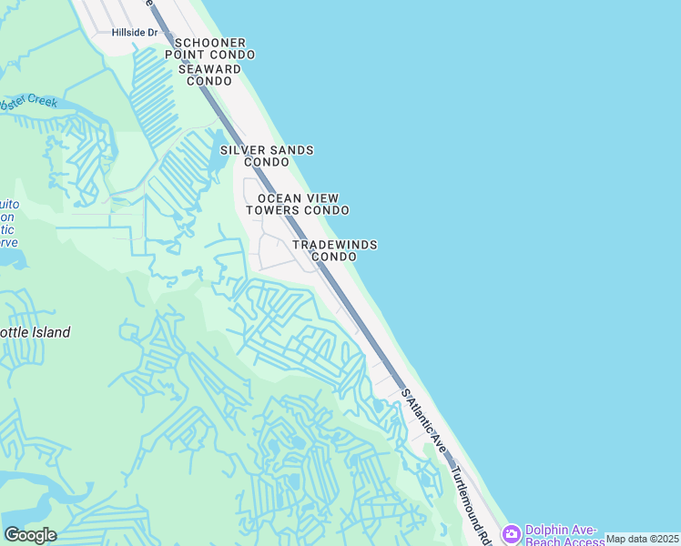 map of restaurants, bars, coffee shops, grocery stores, and more near 5303 South Atlantic Avenue in New Smyrna Beach