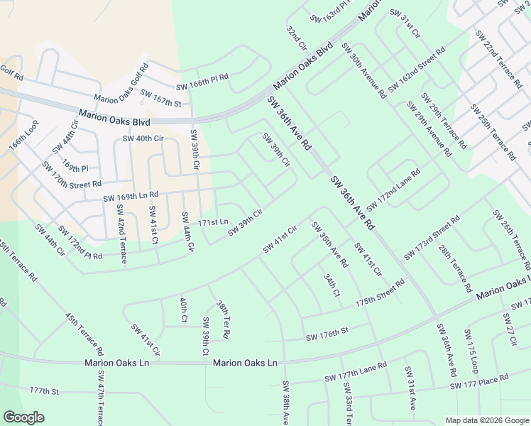 map of restaurants, bars, coffee shops, grocery stores, and more near 17052 Southwest 39th Circle in Ocala