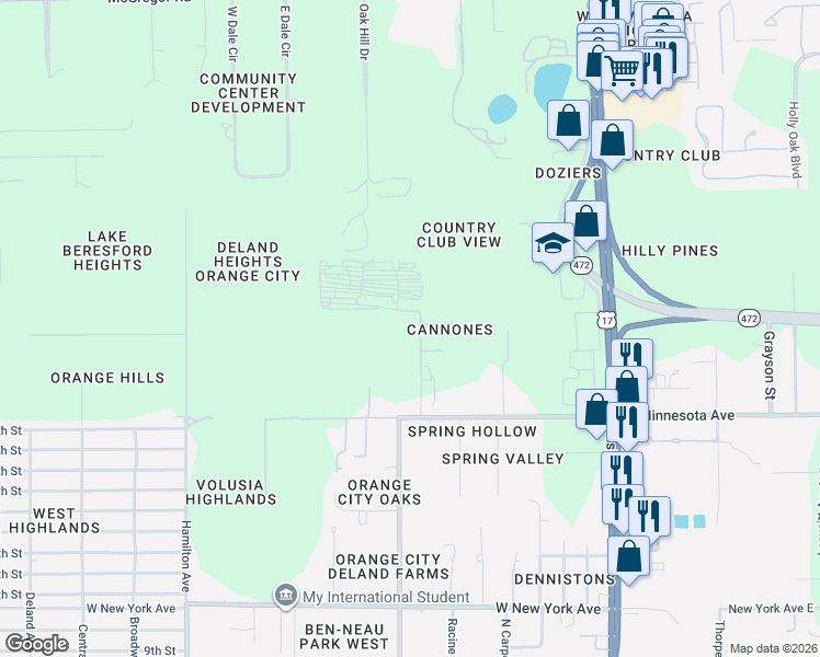 map of restaurants, bars, coffee shops, grocery stores, and more near 3101 North Sparkman Avenue in Orange City