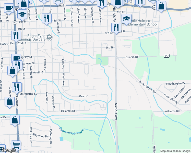 map of restaurants, bars, coffee shops, grocery stores, and more near 3021 Sycamore Avenue in Bay City