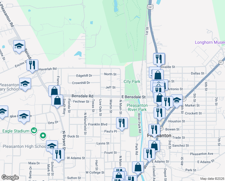 map of restaurants, bars, coffee shops, grocery stores, and more near 1410 Martin Street in Pleasanton
