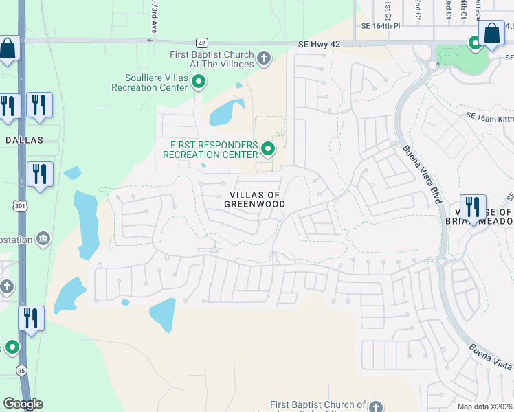 map of restaurants, bars, coffee shops, grocery stores, and more near 17186 Southeast 76th Caledonia Terrace in The Villages