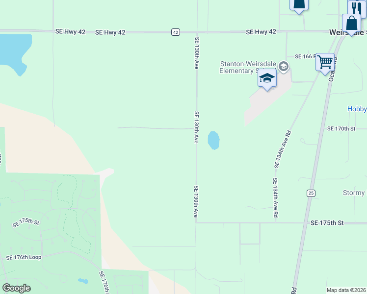 map of restaurants, bars, coffee shops, grocery stores, and more near 17140 Southeast 130th Avenue in Weirsdale