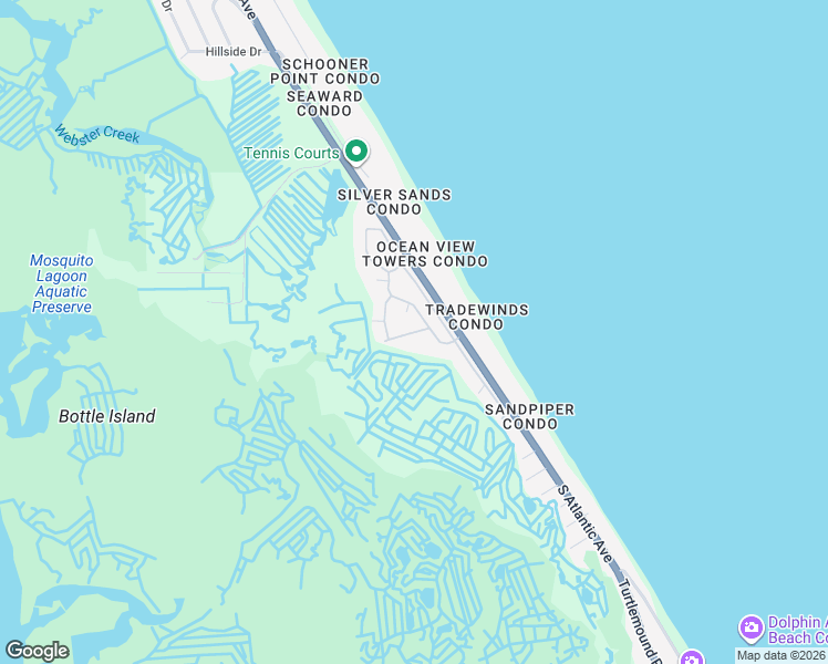 map of restaurants, bars, coffee shops, grocery stores, and more near 5300 South Atlantic Avenue in New Smyrna Beach