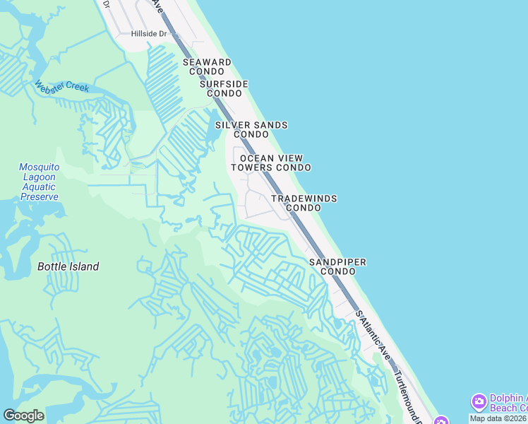 map of restaurants, bars, coffee shops, grocery stores, and more near 5300 South Atlantic Avenue in New Smyrna Beach