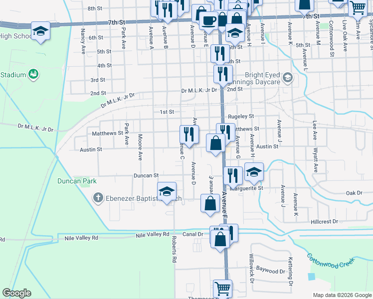 map of restaurants, bars, coffee shops, grocery stores, and more near 3017 Avenue C in Bay City