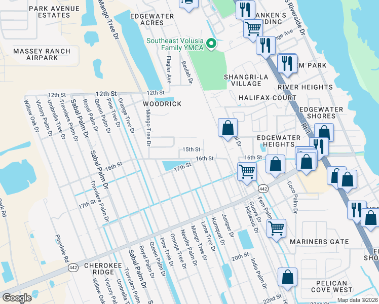 map of restaurants, bars, coffee shops, grocery stores, and more near 1703 Kumquat Drive in Edgewater