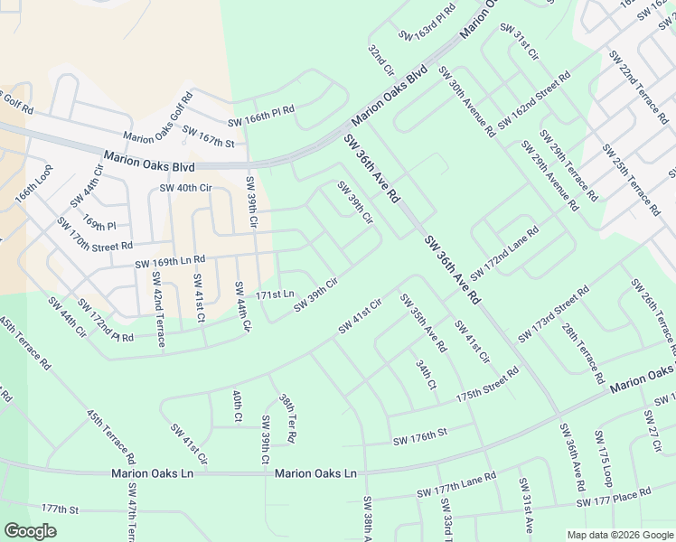 map of restaurants, bars, coffee shops, grocery stores, and more near 17052 Southwest 39th Circle in Ocala