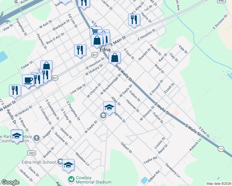 map of restaurants, bars, coffee shops, grocery stores, and more near 405 Hanover Street in Edna