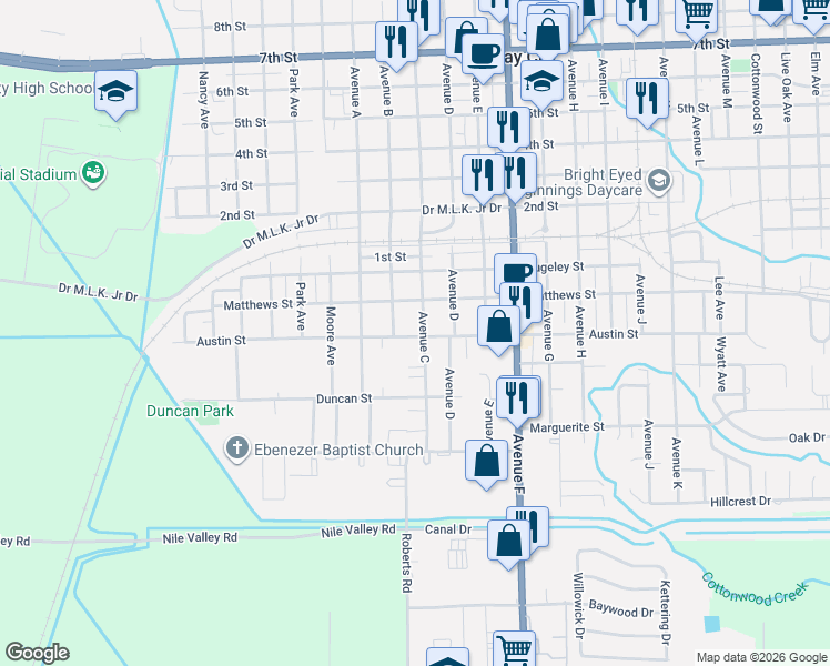 map of restaurants, bars, coffee shops, grocery stores, and more near 2913 Avenue C in Bay City