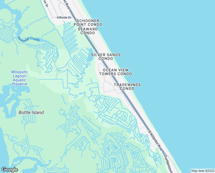 map of restaurants, bars, coffee shops, grocery stores, and more near 5300 South Atlantic Avenue in New Smyrna Beach