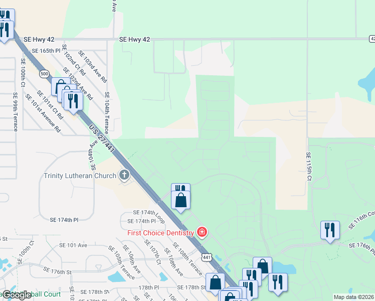 map of restaurants, bars, coffee shops, grocery stores, and more near 17051 Southeast 108TH Terrace in Summerfield