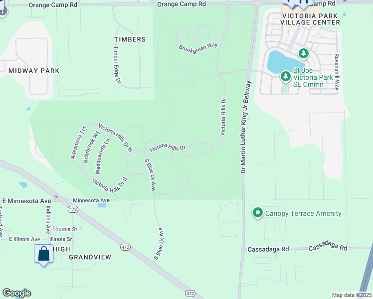 map of restaurants, bars, coffee shops, grocery stores, and more near 608 Victoria Hills Drive in DeLand