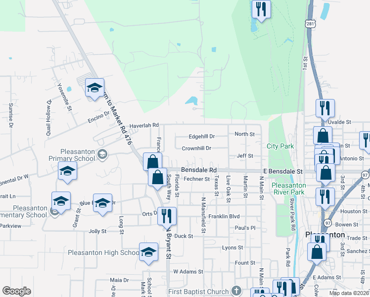 map of restaurants, bars, coffee shops, grocery stores, and more near 356 Crownhill in Pleasanton