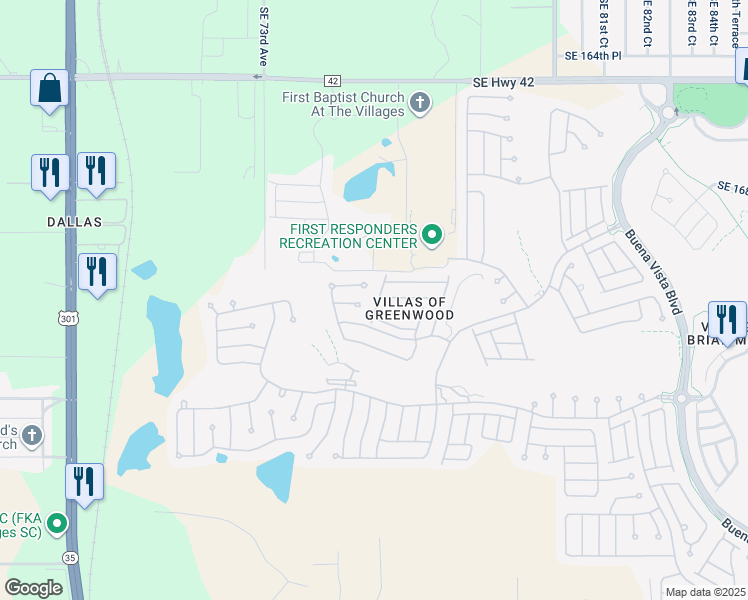 map of restaurants, bars, coffee shops, grocery stores, and more near 17014 Southeast 76th Creekside Circle in The Villages
