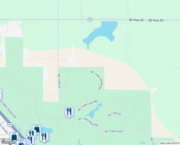 map of restaurants, bars, coffee shops, grocery stores, and more near 17034 Southeast 115th Terrace Road in Summerfield