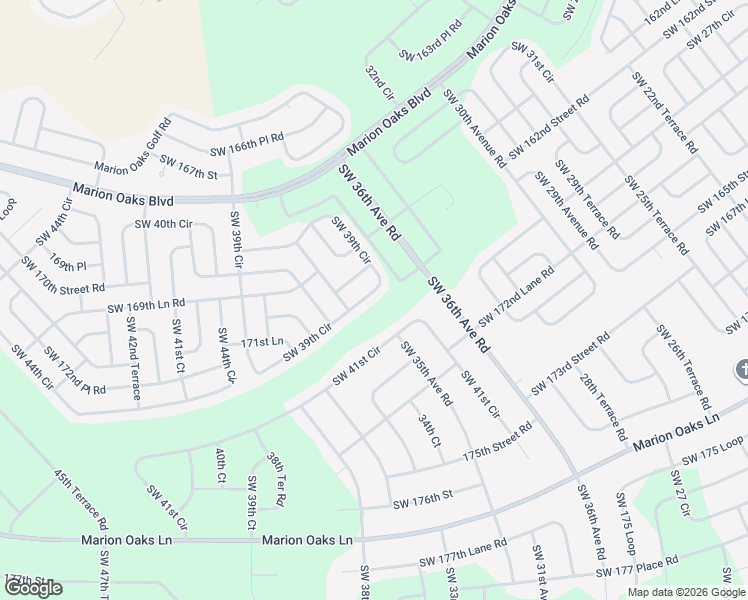 map of restaurants, bars, coffee shops, grocery stores, and more near 17087 Southwest 39th Circle in Ocala