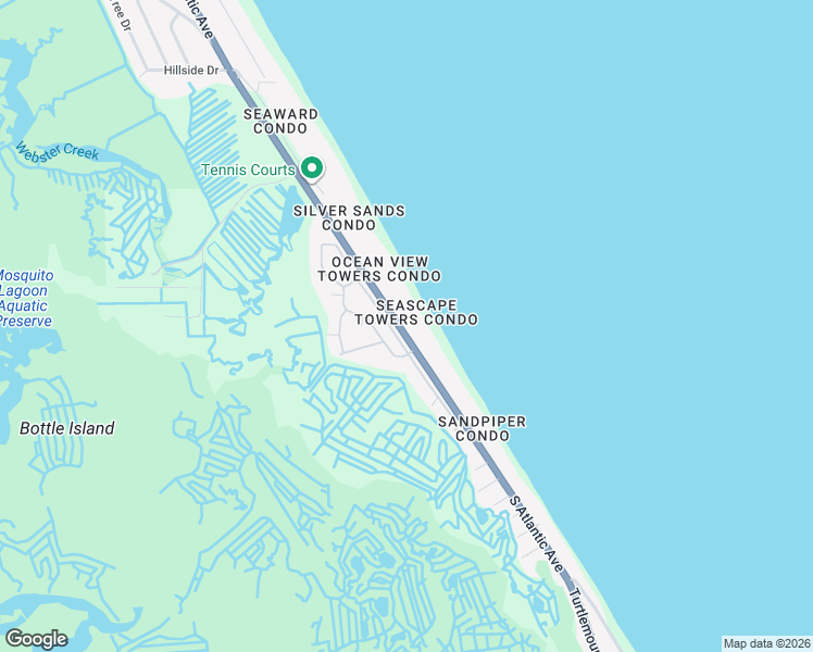 map of restaurants, bars, coffee shops, grocery stores, and more near 5255 South Atlantic Avenue in New Smyrna Beach