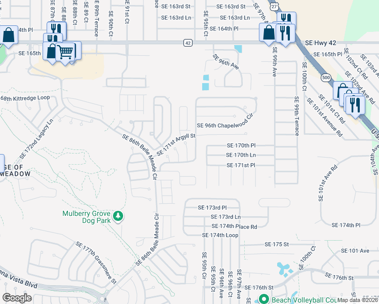 map of restaurants, bars, coffee shops, grocery stores, and more near 17061 Southeast 93rd Yondel Circle in The Villages