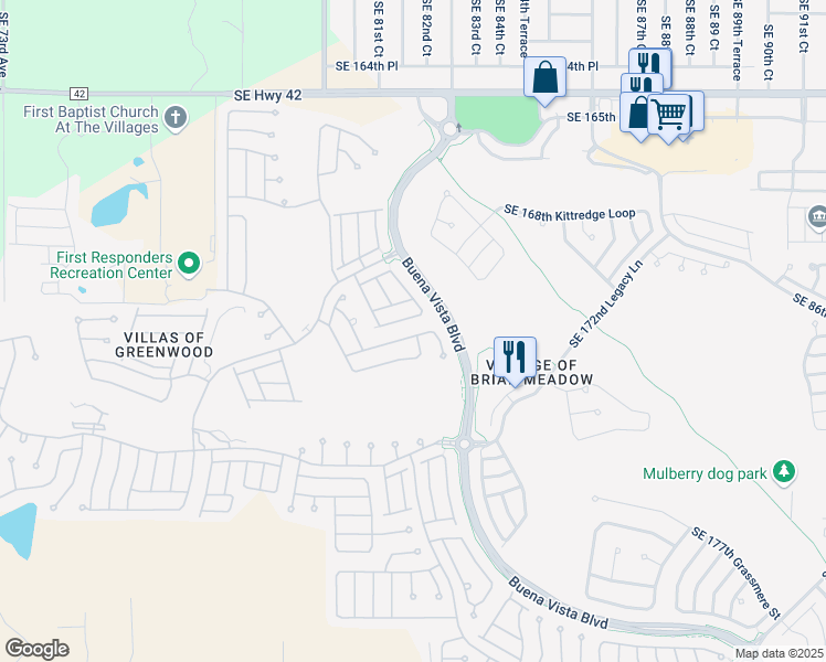 map of restaurants, bars, coffee shops, grocery stores, and more near 8155 Southeast 171st McAlpin Street in The Villages