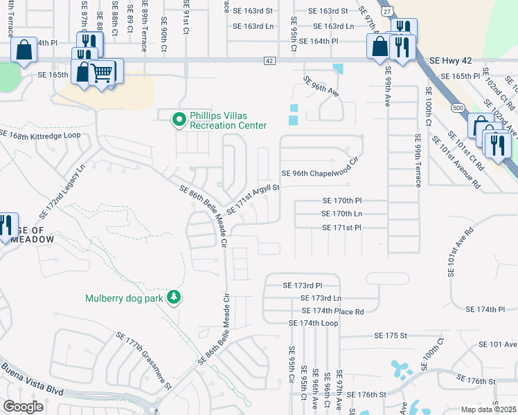 map of restaurants, bars, coffee shops, grocery stores, and more near 17115 Southeast 93rd Tellfier Terrace in The Villages